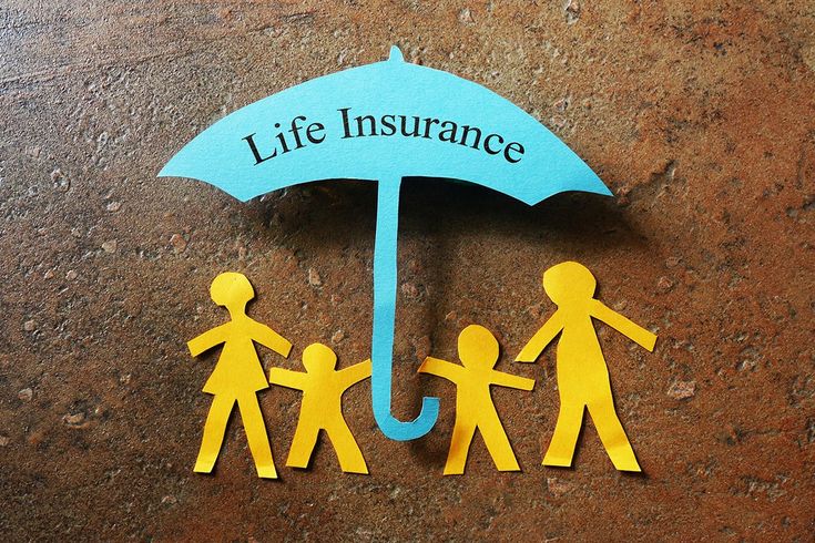 Paper cut-out family sheltered by a paper umbrella labelled Life Insurance